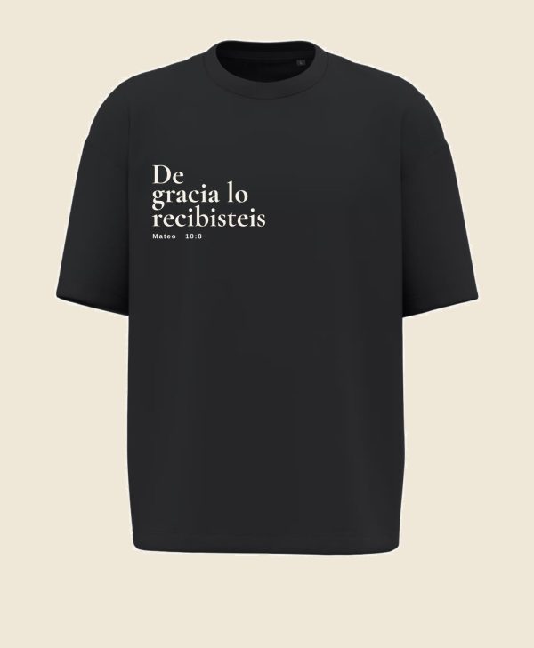 Camiseta cristiana negra De gracia lo recibisteis, Mateo 10:8 - Gràcia i Art
